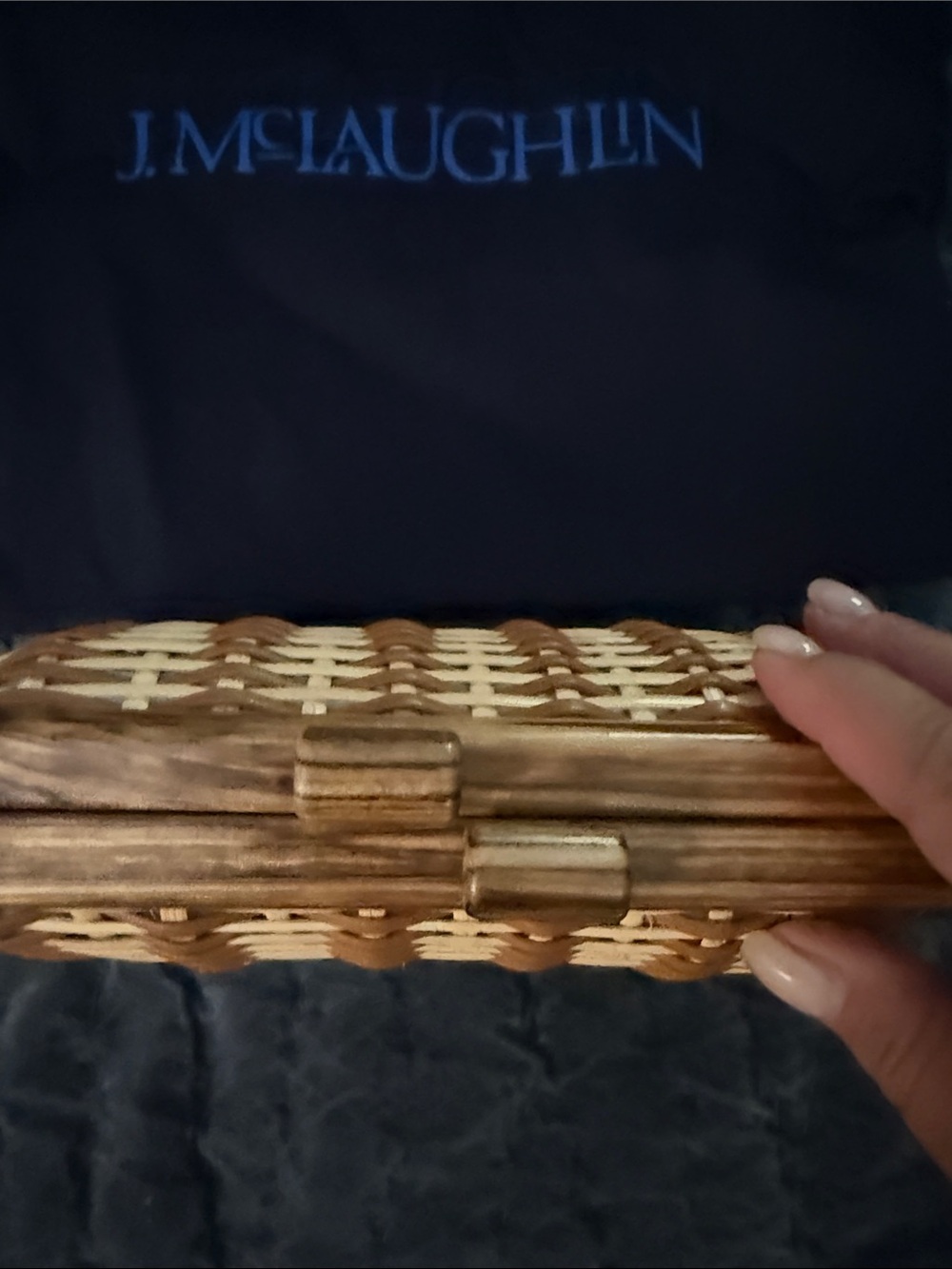 J. McLaughlin Woven Rattan Clutch in Natural Brown and Tan - Picture 4 of 6